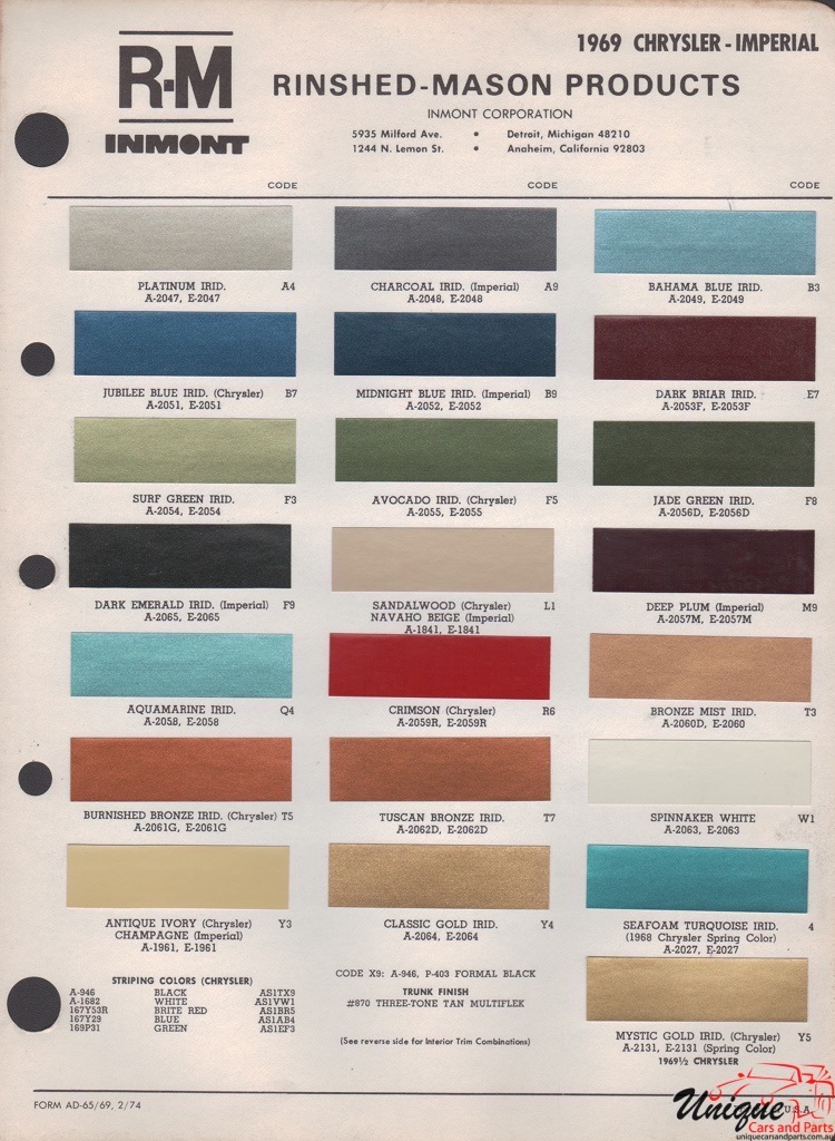1969 Chrysler Paint Charts RM 1
